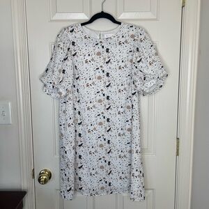 THML White Printed Puff Sleeve Mini Dress Boho Chic Casual | M